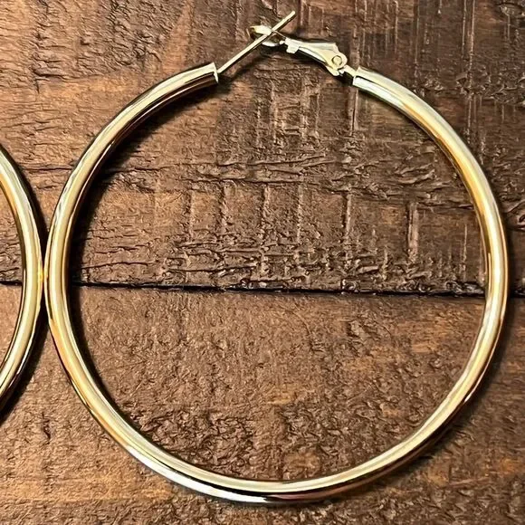 New 14k Gold 3x50mm Polished Round Oversized Omega Back Hoop Earrings